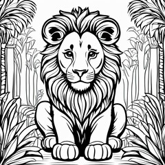 Obraz premium A line art black-and-white illustration of a cute Lion