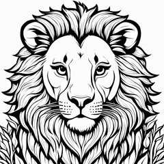 Obraz premium A line art black-and-white illustration of a cute Lion