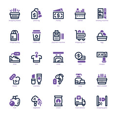 Retail Industry icon pack for your website, mobile, presentation, and logo design. Retail Industry icon dual tone design. Vector graphics illustration and editable stroke.
