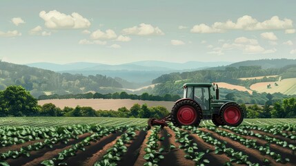 Obraz premium Rolling Through the Countryside. Agricultural Machinery in Action concept