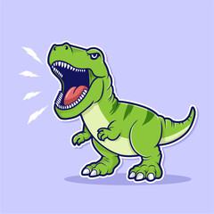 Fototapeta premium Green Tyrannosaurus Rex Cartoon. Dinosaur T-Rex 