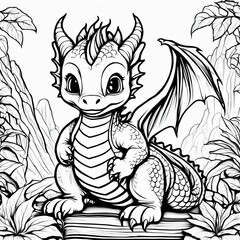 Obraz premium A line art black-and-white illustration of a cute Dragon