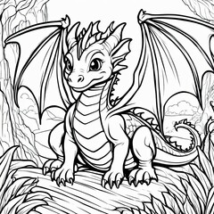 Obraz premium A line art black-and-white illustration of a cute Dragon