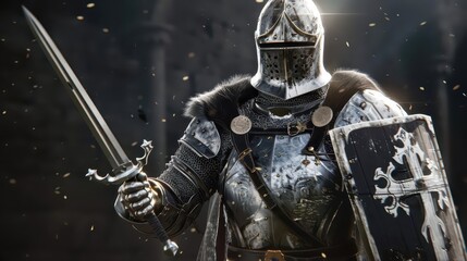 Galactic Knight Battle. Space Knight in Action Film Armor