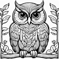 Obraz premium A line art black-and-white illustration of a cute Owl