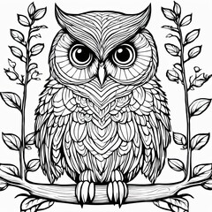 Obraz premium A line art black-and-white illustration of a cute Owl