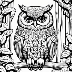 Fototapeta premium A line art black-and-white illustration of a cute Owl
