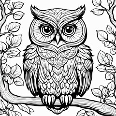 Obraz premium A line art black-and-white illustration of a cute Owl