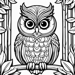 Fototapeta premium A line art black-and-white illustration of a cute Owl