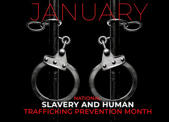 National Slavery and human trafficking prevention month, handcuff photo.