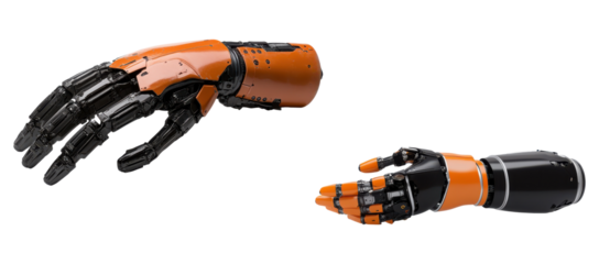 Robotic hands pointing gesture isolated on transparent background