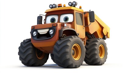 Obraz premium Mighty Dump Truck Smiles Big, Hauling Loads with Cheerful Efficiency. Robust Wheels, Powerful Engine, Construction Site Fun.