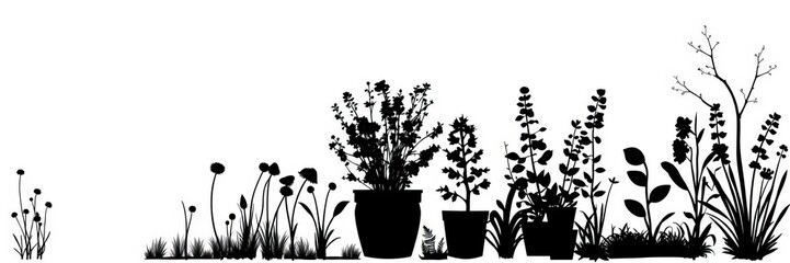 Naklejka premium Collection of various bush and bare bush decorative garden plant silhouettes perfect for landscape design projects, illustration, plants
