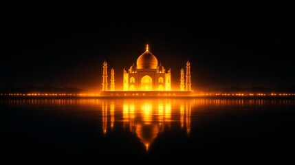 Fototapeta premium Amazing glowing light display of the taj mahal on a pitch black night world heritage site visual art serene environment stunning viewpoint
