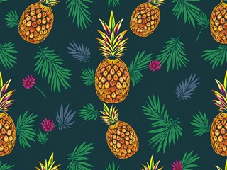 Fototapeta premium Colorful and vibrant pineapple pattern on a solid background wallpaper, tropical, exotic