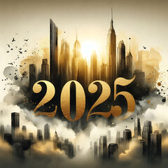 New Year 2025 luxury design with tall building. 2025 New Year design.