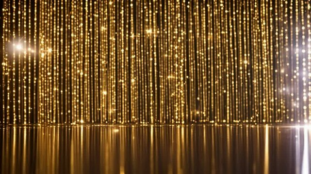 abstract of award party stage golden stage glitter animation. stars, lights and particles. Luxury gold light streak. Particle, luxury awards ceremony background, Oscar awards performance	
