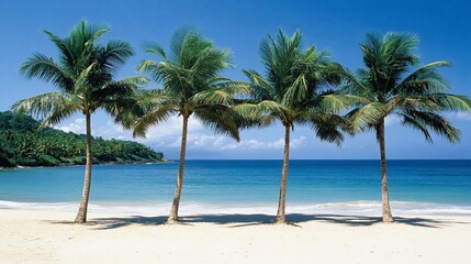 Fototapeta premium Four palm trees on a tropical beach.