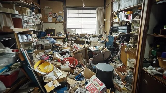 Cluttered Room Overflowing with Various Items