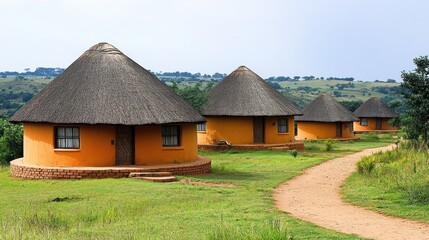 Fototapeta premium Traditional African Huts in a Serene Landscape