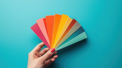 A person holding a set of colorful paint swatches, representing the idea of change and choice in design