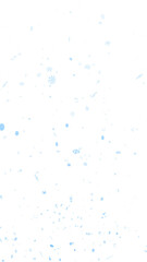 Blue snowflakes falling to the ground isolated on a transparent background, vertical composition.