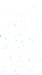 Blue snowflakes falling to the ground isolated on a transparent background, vertical composition.