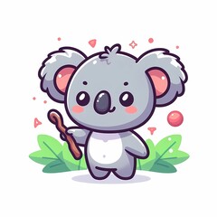 Fototapeta premium Chibi Koala Illustration in Flat Style on White Background