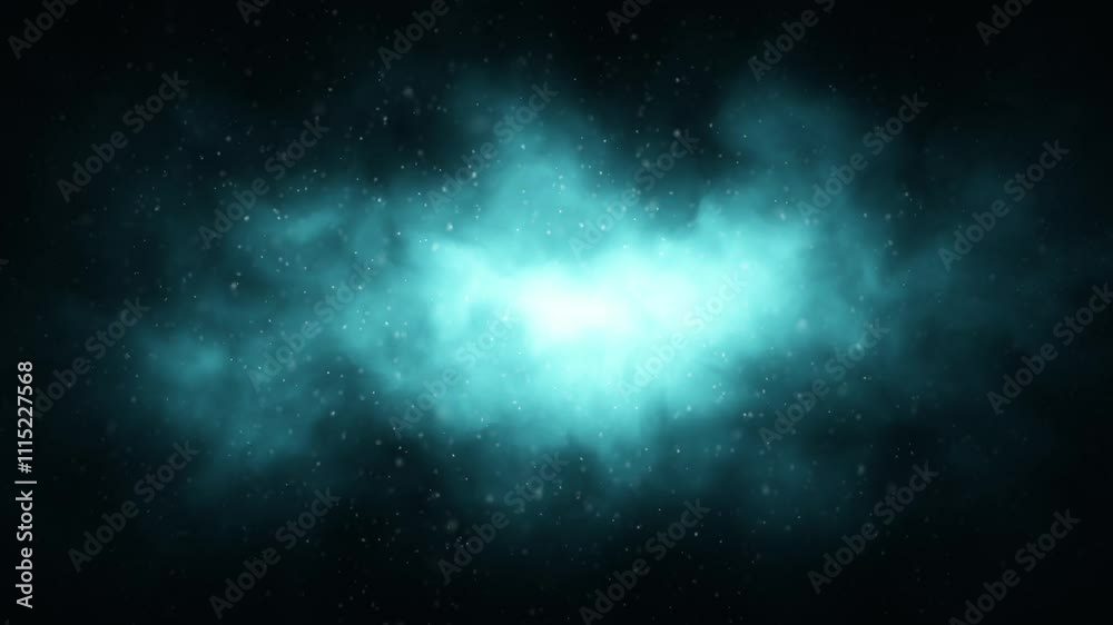Wall mural dark turquoise volumetric light fog with flying particles loop animation.