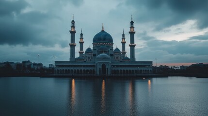 Majestic Mosque at Dusk: A Serene Reflection