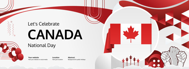 Canada Day abstract art in flag colors. Latest creative banner for Canada national day with typography. Perfect for posters, web banners, and holiday greeting cards