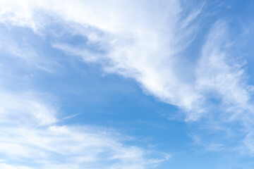 Obraz premium Low angle view and full frame of beautiful blue sky with strange shape of clouds in the morning or evening in sunny day used as natural background texture in decorative art work