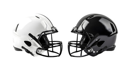 Blank black and white american football helmet mockup, profile view isolated on a transparent background