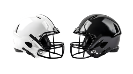 Blank black and white american football helmet mockup, profile view isolated on a transparent background