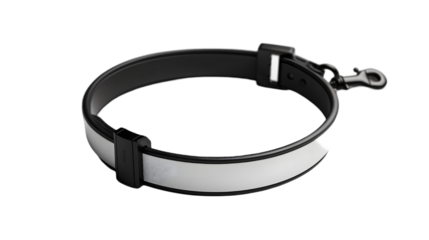 Blank black and white dog collar with plastic buckle mockup isolated on a transparent background
