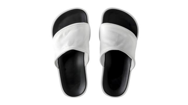 Blank black and white home slippers mockup, top view isolated on a transparent background