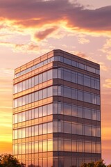 Fototapeta premium Magnificent Sunset Over Striking Modern Office Building