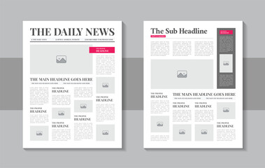 Daily newspaper journal design template, classic newspaper layout or magazine template with editable headlines quotes text articles