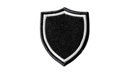 Blank black and white shield embroidered patch mockup, top view isolated on a transparent background