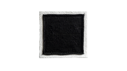 Blank black and white square embroidered patch mockup, top view isolated on a transparent background