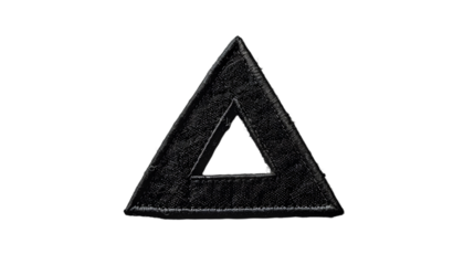 Blank black and white triangle embroidered patch mockup, top view isolated on a transparent background