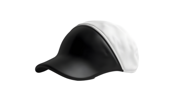 Blank black and white sport swim cap mockup, side view isolated on a transparent background