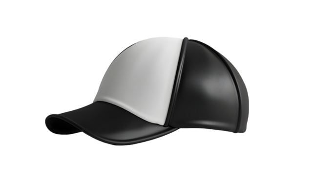 Blank black and white sport swim cap mockup, side view isolated on a transparent background