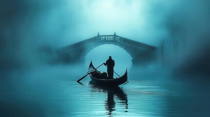 Traveler on a gondola ride in Venice, canals and bridges creating a timeless feel