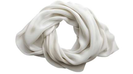 Blank black and white twill silk twisted scarf mockup, isolated on a transparent background