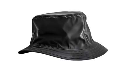 Blank black bucket hat mockup, no gravity isolated on a transparent background