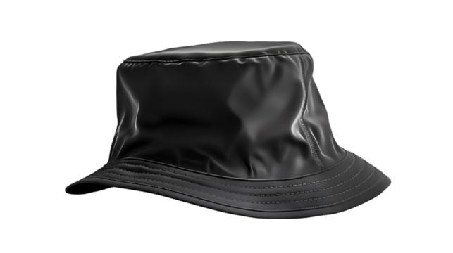 Blank black bucket hat mockup, no gravity isolated on a transparent background