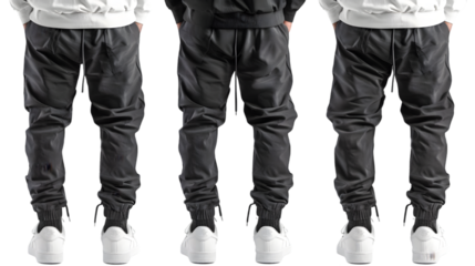 Blank black man pants mock up, different views isolated on a transparent background