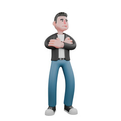 3D Creative Cartoon Cameraman Artwork Design Style Model. A male cameraman is standing facing forward with both hands folded in front of his chest . Illustration