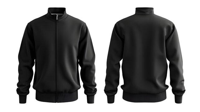 Blank black quarter zip sweater mockup, front and back view isolated on a transparent background